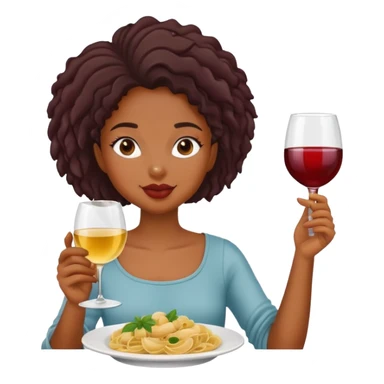Black girl with glass of wine and eating pasta sticker