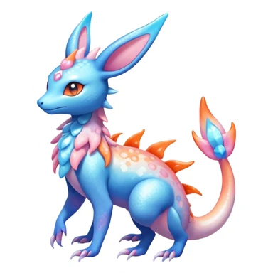 Colorful Shiny Exotic Amaura-Salandit-Aurorus-Sylveon-Fakémon-hybrid-creature (full body)  sticker