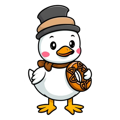 duck wearing a pretzel as a hat sticker