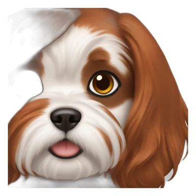 woman with red-brown hair and white shih tzu sticker