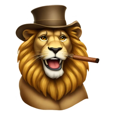 Lion smoking a cigar with a hat sticker
