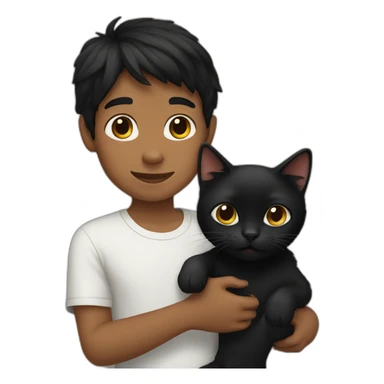 black-haired boy holds a black cat sticker