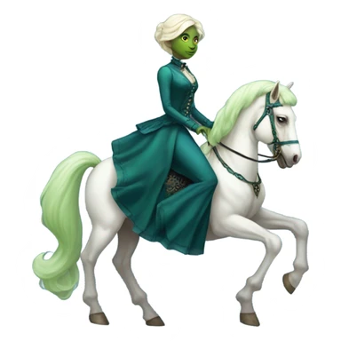 "galora green blonde alien woman" in blue Victorian dress elegant, full body, on white horse sticker