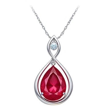 teardrop ruby pendant with delicate silver chain, slightly tilted, inside glowing cosmic embryo surrounded by asymmetrical swirling stardust and fiery trails, radiating ethereal magic sticker