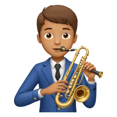 Boy with 4 arms holding a trumpet in one hand and a saxophone in the other with limbs with limbs sticker