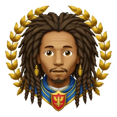 very realistic Bob Marley with gigantic dread locks in form heraldic crest sticker