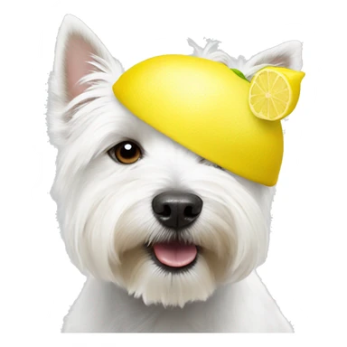 Westie wearing a lemon hat sticker