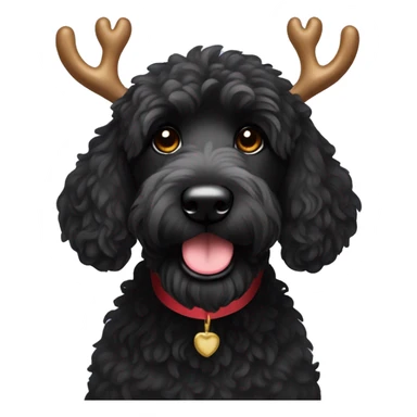Black goldendoodle with reindeer horns sticker