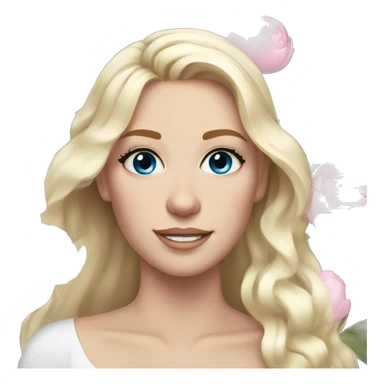 White bride with long light blonde hair and blue eyes with light pink peonies in hair white skin  sticker