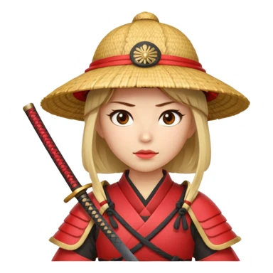 Samurai with straw hat, Warrior in red samurai armor, female, with katana sticker