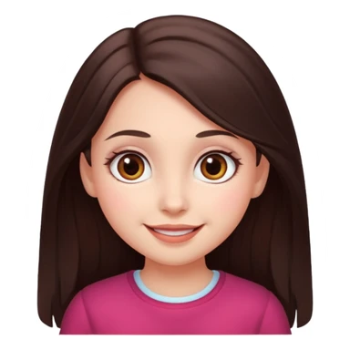 An emoji featuring a girl with dark brown long hair, brown big eyes, light pinkish skin, red cheeks,  sticker