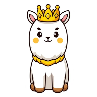 white fluffy king alpaca wearing a golden crown sticker