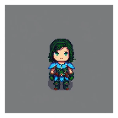 Kayzer character in pixel art style with chibi proportions and minimal background sticker