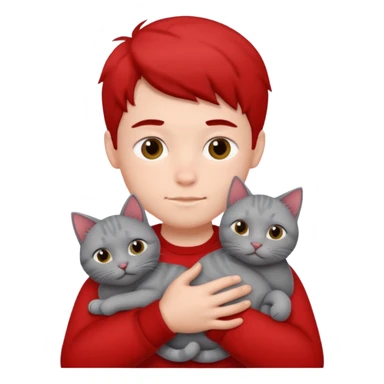 Make 20 gray cats cudling a kid that’s a boy wearing all red  sticker