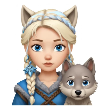 Viking platinum blonde girl with braid and blue eyes. Wolf pet sticker