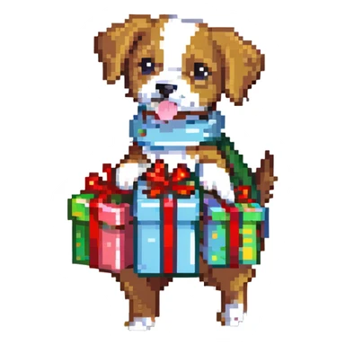 dog carrying a wrapped gift sticker