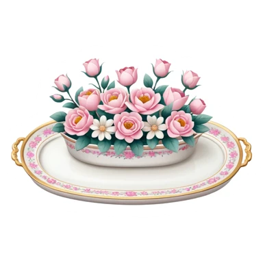 pink and white porcelain tray with flowers  sticker