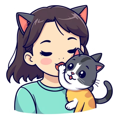 Girl licking a cat sticker
