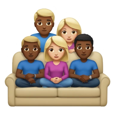 Generate the popular meme "5 black guys and a blonde"

1 blonde on the couch 
5 black mens behind the couch 
 sticker