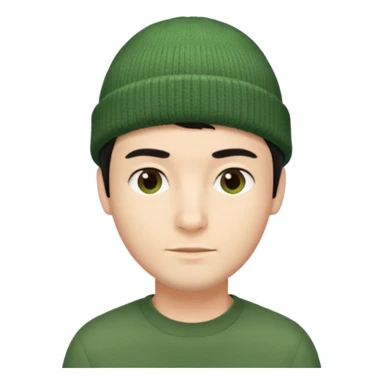 French man with short black hair wearing a green beanie sticker