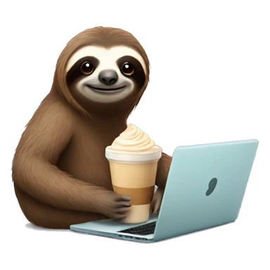 sloth with laptop and ice latte sticker