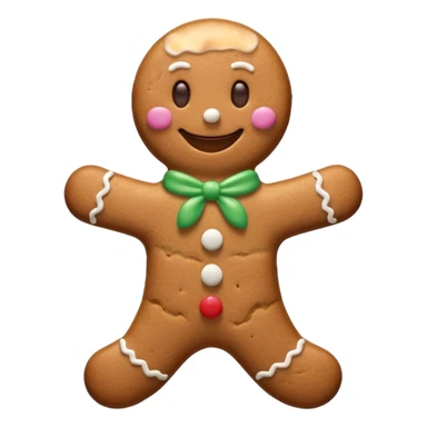 {
    "type": "object",
    "look": "gingerbread man, icing smile, cookie texture, front view",
    "description": "a cheerful gingerbread cookie shaped like a man, smiling with white icing details"
  } sticker