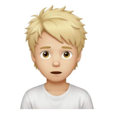 create boy blonde hair messy, light eyes, white t shirt, mouth slightly open to the left sticker