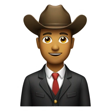 Man in a suit with a cowboy hat sticker