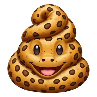 a leopard-colored poop with smile sticker