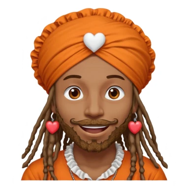 Brownskin man with long dreadlocks orange shirt add white ruffled turban with hearts in both eyes mouth open  sticker