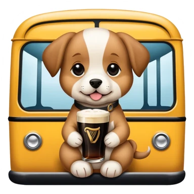 a puppy on a bus drinking a pint of guinness sticker