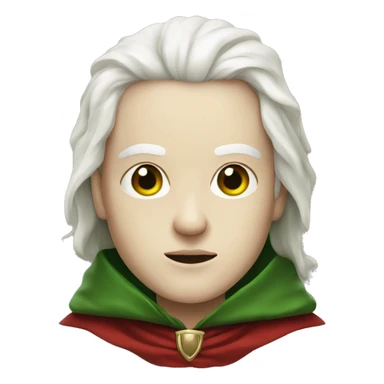 Human with pale white skin slits for nostrils red eyes green cloak sticker