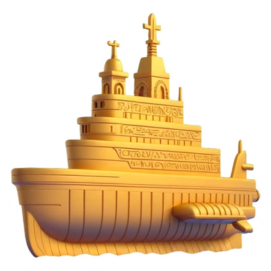 underwater ancient Anunnaki golden submarine, ziggurat-shaped towers on hull, cuneiform, ornate carvings sticker