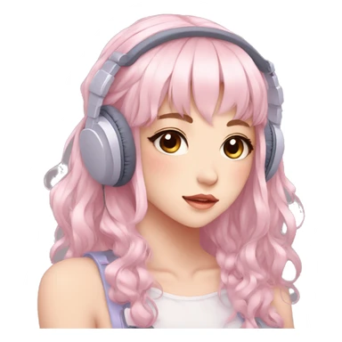 Gorgeous pastel anime girl with blushing face and hair garnitures and pretty hair and headphones aesthetic trending style sticker
