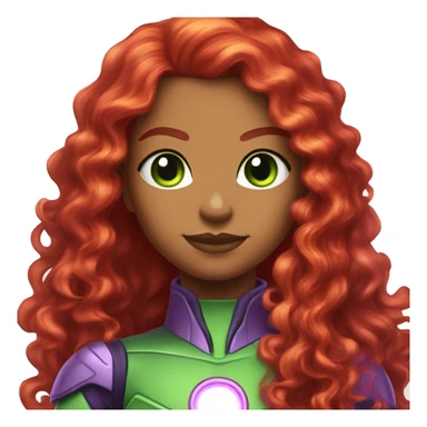 dc comics starfire glowing green eyes red curly long hair, purple and silver spacesuit with no helmet no green  sticker