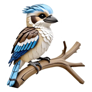cinematic-kookaburra-realistic-full-body-perched-emoji,-compact-sturdy-frame-balanced-on-a-weathered-branch,-blue-and-white-feathered-wings-folded-neatly,-bold-striped-face-with-a-mischievous-glint-in-its-eye,-massive-sharp-beak-slightly-open-as-if-ready-to-laugh,-simplified-yet-realistic-focused-features,-highly-detailed,-glowing-with-a-warm-golden-light sticker