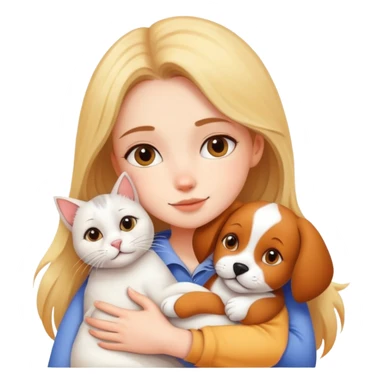 Beautiful girl hugs a cat and a dog tightly sticker