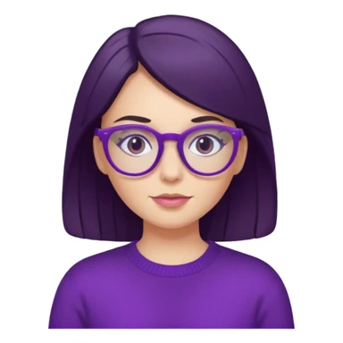 white girl with dark hair wearing purple sweater and purple glasses, portrait sticker