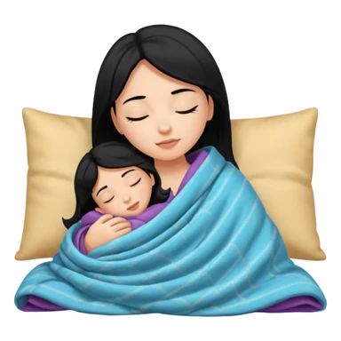 girl with black hair and light skin sleeping with blanket on sticker