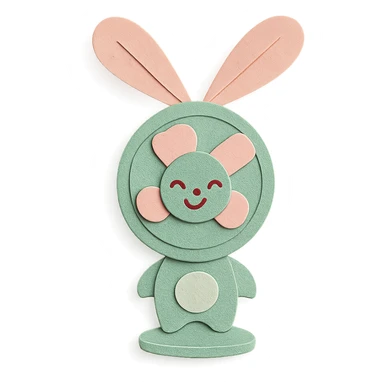 cute electric fan bunny spinning its ears like blades, cheerful face, pastel green, full-body sticker