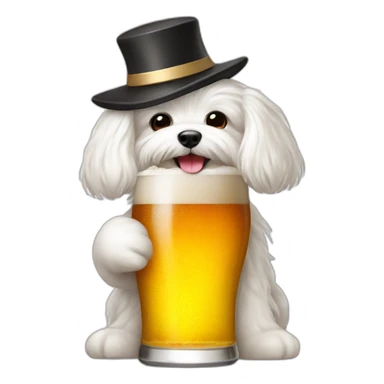 happy maltese with beer sticker