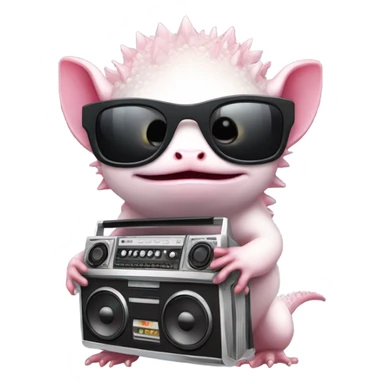 Axolotl with glasses and a boombox  sticker