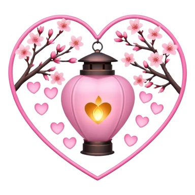 heart with sakura and a floating lantern sticker