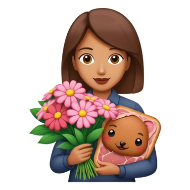 artist holding spam meat pretty flower bouquet  sticker