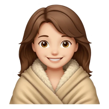 happy brown haired girl wrapped up in fluffy beige blanket sticker