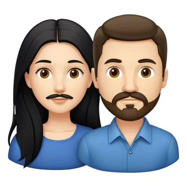 couple, a white woman with long black hair, and a white man with short brown hair goatee mustache sticker