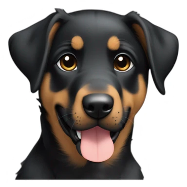 beauceron mix puppy with white chest and chin, brown paws and cheeks, black muzzle sticker