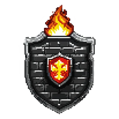 Shield badge with a menacing firewall symbol and glowing edges, cybersecurity theme sticker