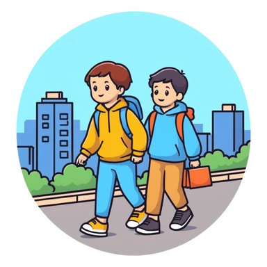 Sister and brother walking in a busy city sticker