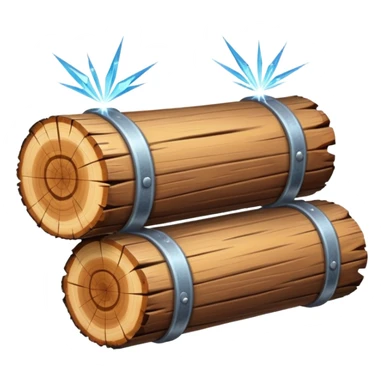 two logs, one propped up sideways on the bottom log, with a sparkle in the foreground. the log should not have a hole in the center. sticker